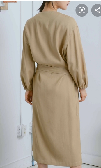 YUNE HO Tan  Isabella Collection Wrap Dress sz M - Picture 3 of 12
